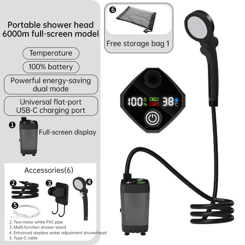 Portable Camp Shower — 6000mAh, Digital Temp Display