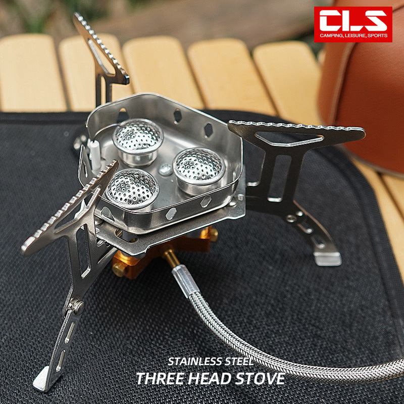 3-Head Windproof Camp Stove — Portable Gas Burner