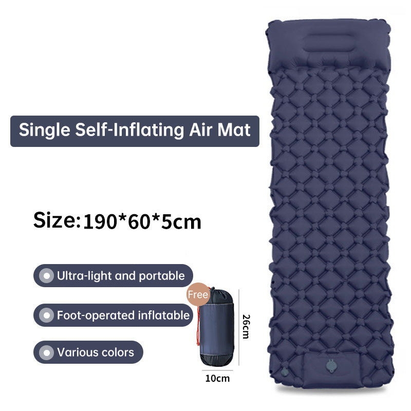 CampKitZone Double Inflatable Sleeping Pad with Built-In Pillow & Pump — Camping, Backpacking & Hiking Mat