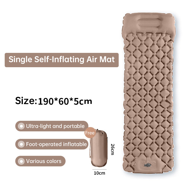 CampKitZone Double Inflatable Sleeping Pad with Built-In Pillow & Pump — Camping, Backpacking & Hiking Mat