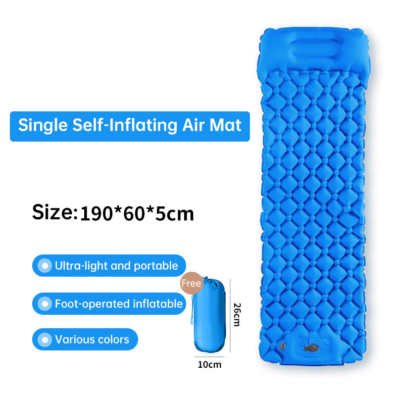 CampKitZone Double Inflatable Sleeping Pad with Built-In Pillow & Pump — Camping, Backpacking & Hiking Mat
