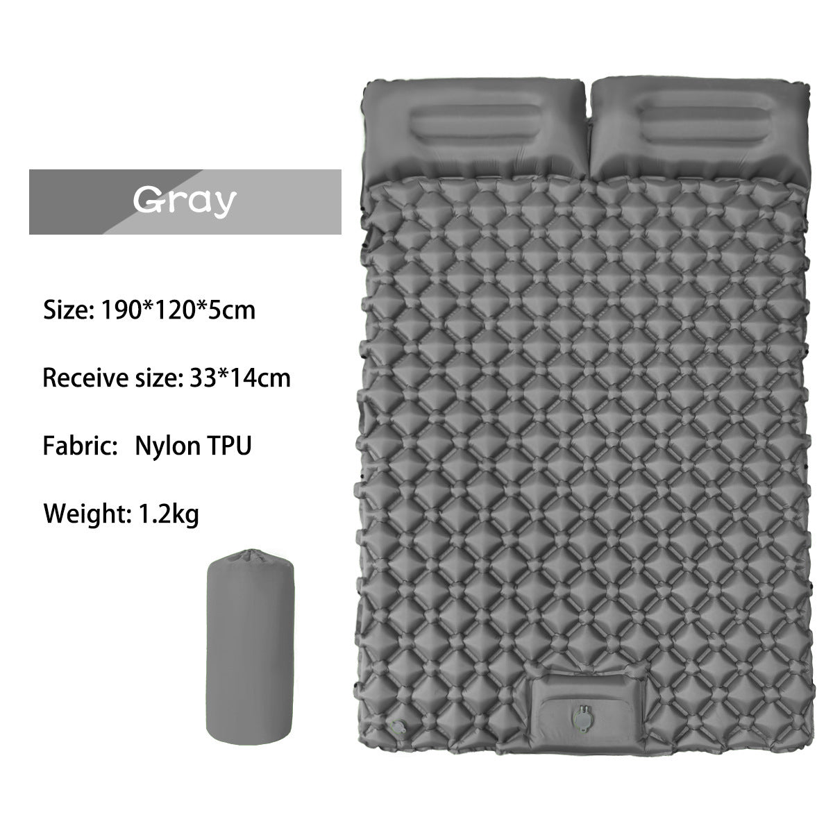 CampKitZone Double Inflatable Sleeping Pad with Built-In Pillow & Pump — Camping, Backpacking & Hiking Mat