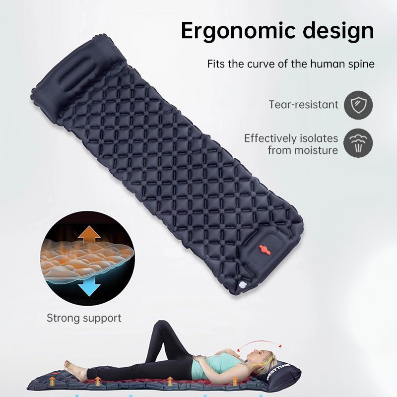 CampKitZone Double Inflatable Sleeping Pad with Built-In Pillow & Pump — Camping, Backpacking & Hiking Mat