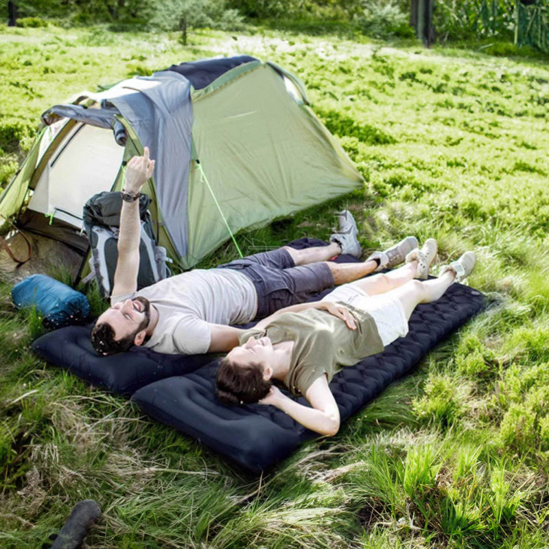 CampKitZone Double Inflatable Sleeping Pad with Built-In Pillow & Pump — Camping, Backpacking & Hiking Mat
