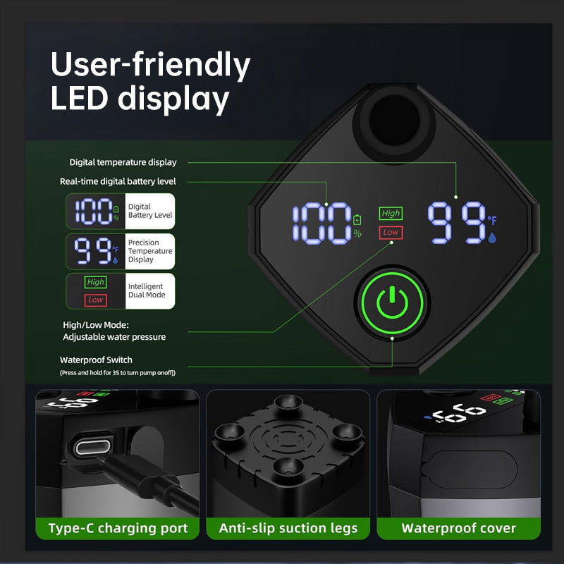 Portable Camp Shower — 6000mAh, Digital Temp Display