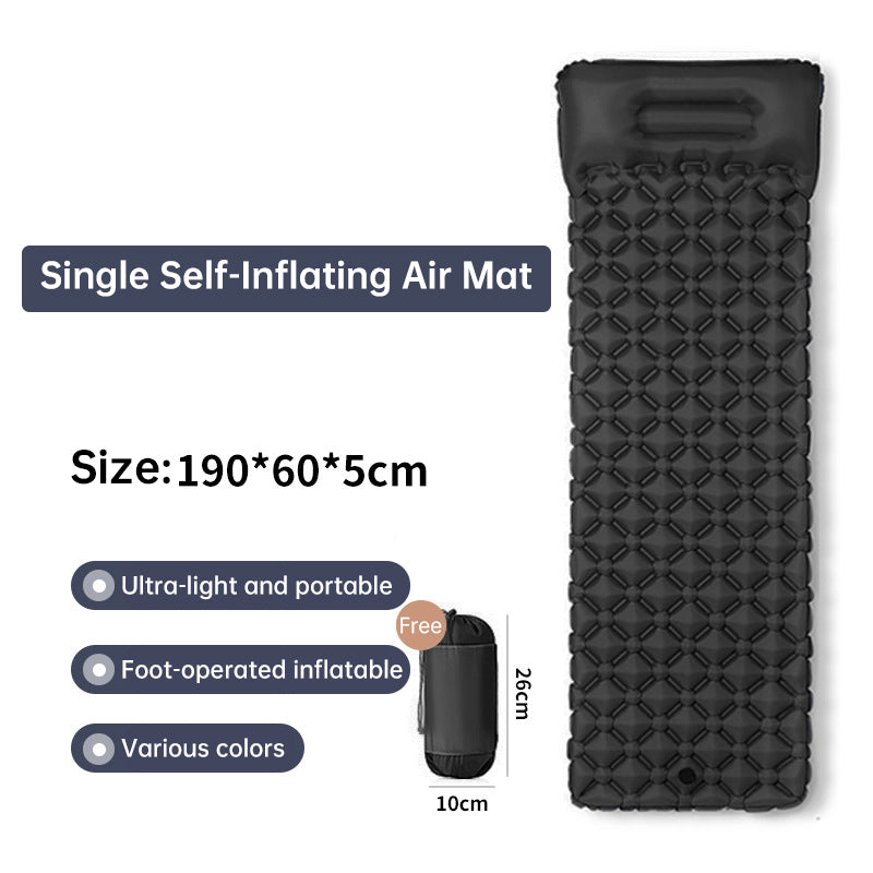 CampKitZone Double Inflatable Sleeping Pad with Built-In Pillow & Pump — Camping, Backpacking & Hiking Mat