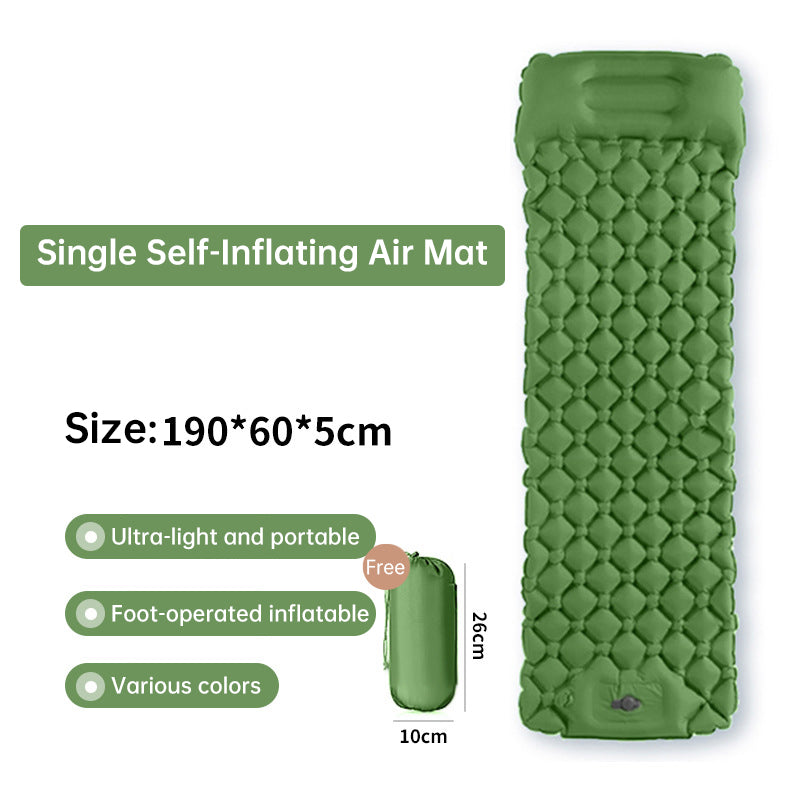CampKitZone Double Inflatable Sleeping Pad with Built-In Pillow & Pump — Camping, Backpacking & Hiking Mat
